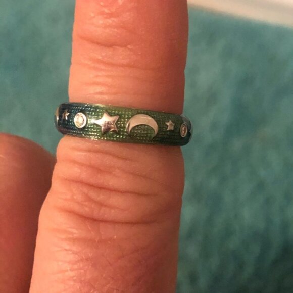 RETIRED 18K White Gold Green/Blue Enemel W Stars/Moon Hidalgo Ring - Picture 7 of 7